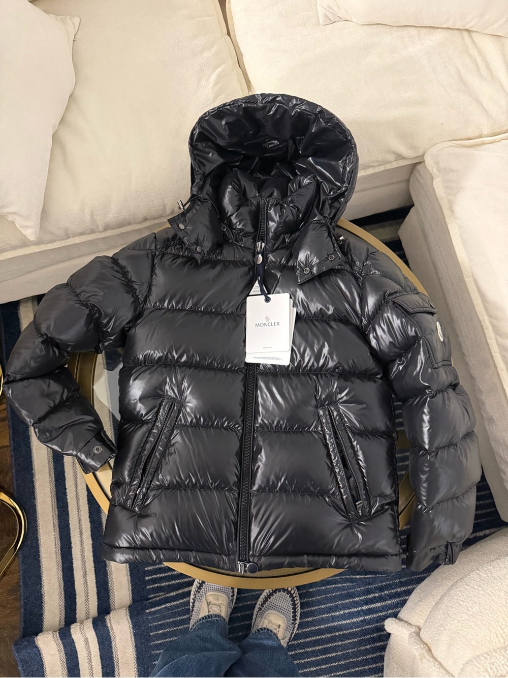Moncler Black Shiny Quilted Puffer Jacket with Hood